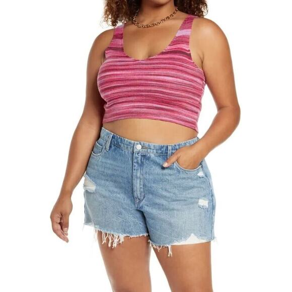 BP. Women's V-Neck Crop Sweater Tank in Pink Spacedye 1X MSRP $29 - Picture 1 of 4